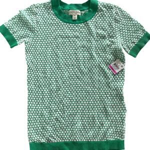 Maison Jules Top Womens XX Small Green White Polka Dot Knit